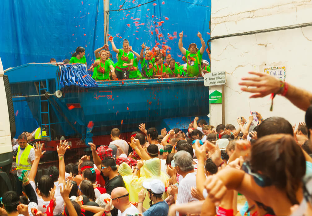 Beginning of La Tomatina festival, August 28, 2013 in Buñol, Spain