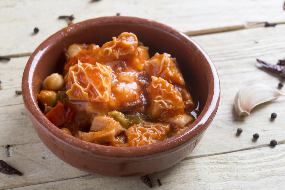 Callos a la Madrileña is a popular Spanish tapa stew cooked with tripe and chickpeas