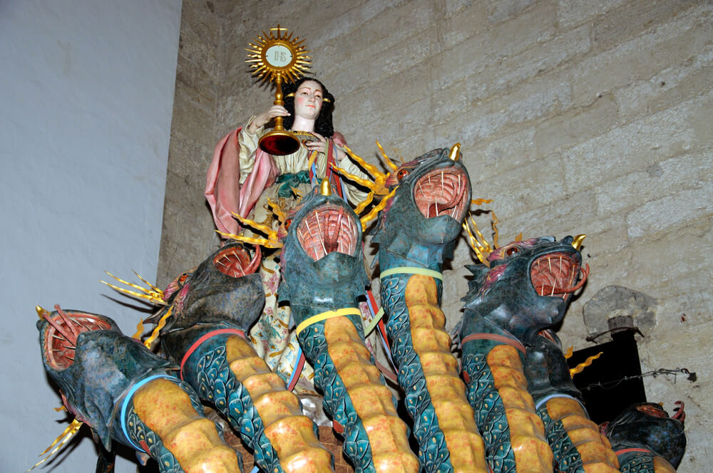Statue of Tarasca in the Santa Maria church, Antequera, Malaga Province, Andalucia, Spain