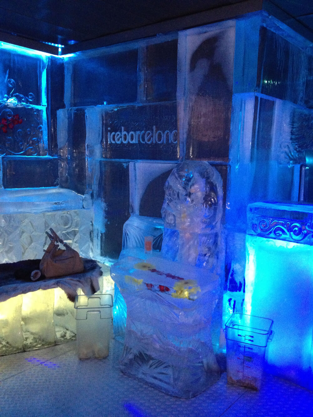 IceBarcelona, the world's first Ice bar at the beach; it is completely made of ice (walls, furnishing, bar) and kept at a temperature of -5°C