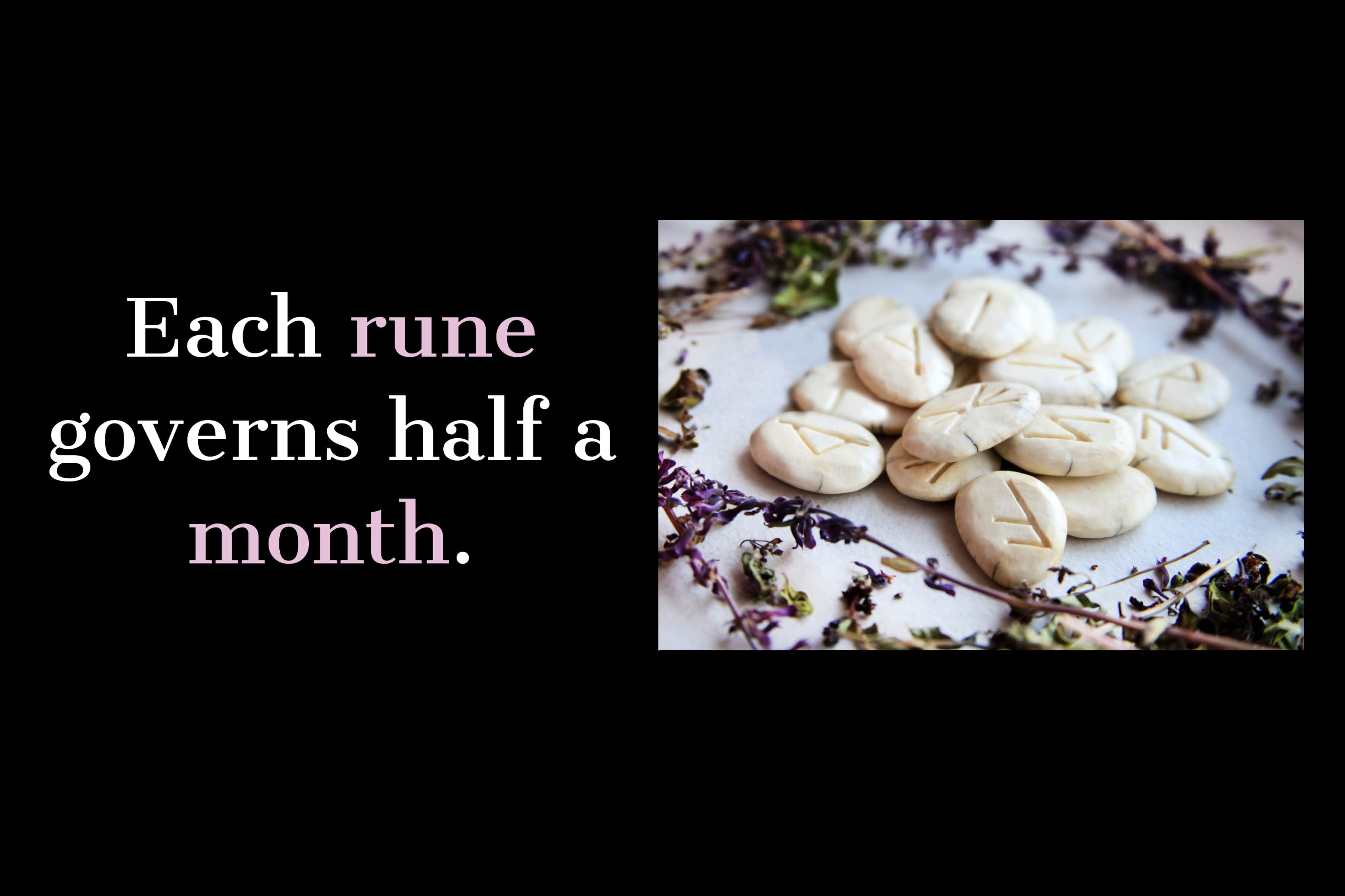 Scandinavian runes - handmade dies surrounded by dried flowers