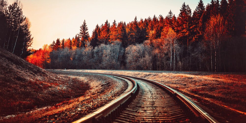 Railroad in a forest in fall