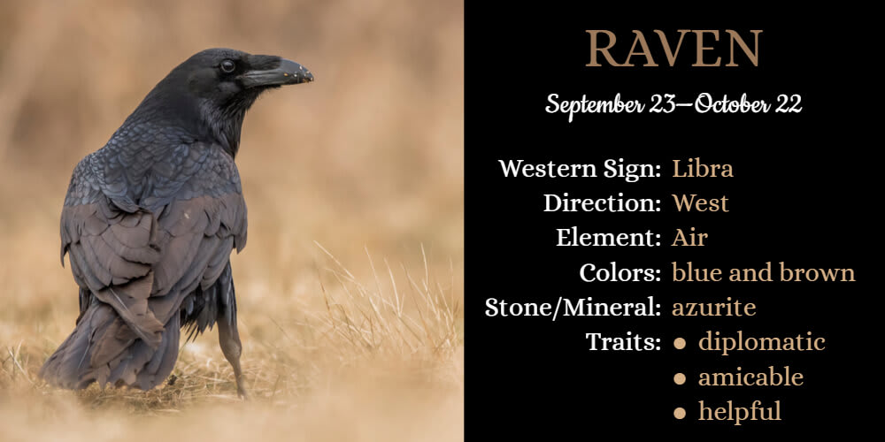 Native American Zodiac Animal for Libra is Raven