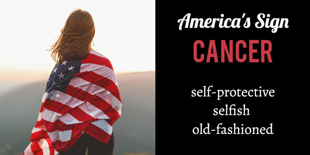 A young happy woman with United States flag enjoying sunset