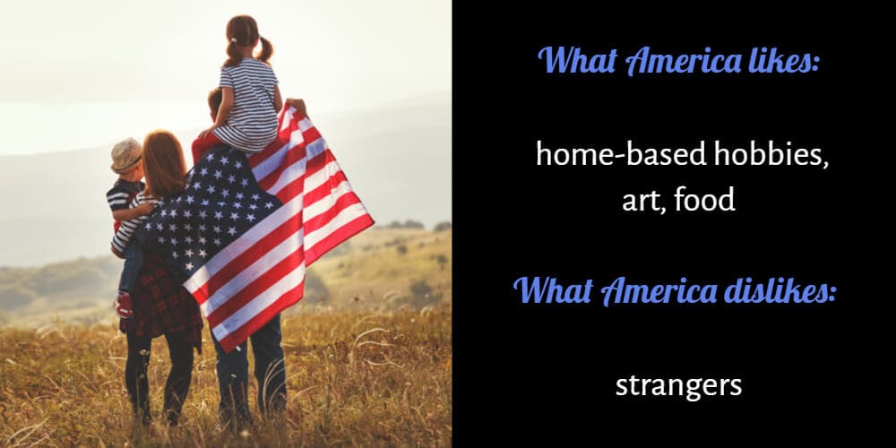 A happy family with American flag outdoors