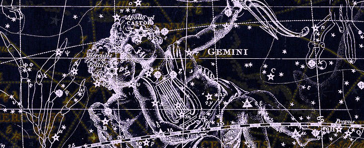 Drawing of Gemini Zodiac Constellation Map