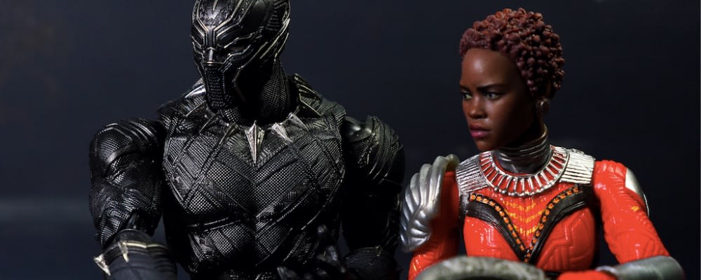 A setting of Black Panther and Nakia action figure from Black Panther