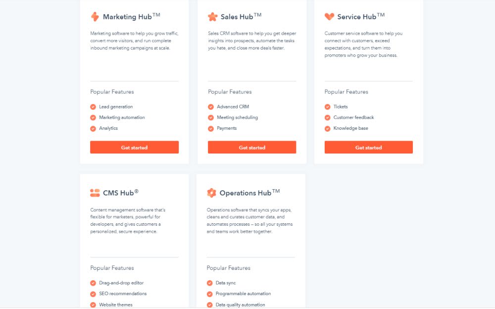 As its name suggests, HubSpot consists of several hubs