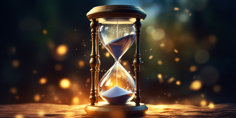 Hourglass, symbolizing passing time.