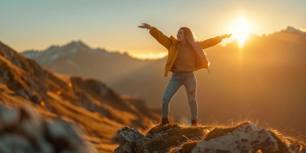 A woman standing on a hill