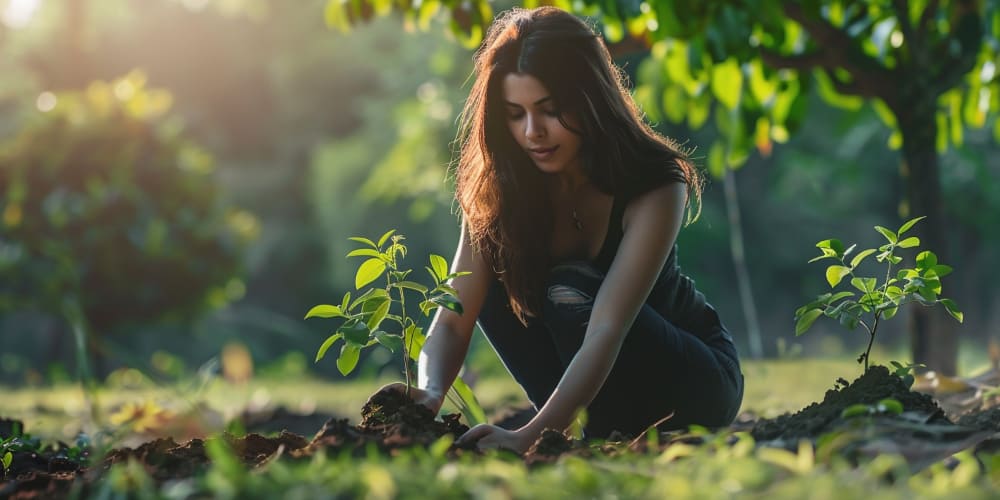 A woman planting a tree