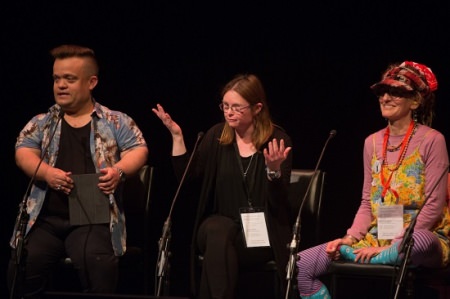 Julia Hales speaks on a panel at Meeting Place 2018 Julia Hales (centre) speaks on a panel at Meeting Place 2018