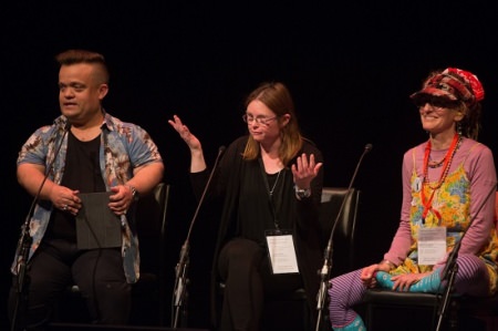 Julia Hales (centre) speaks on a panel at Meeting Place 2018