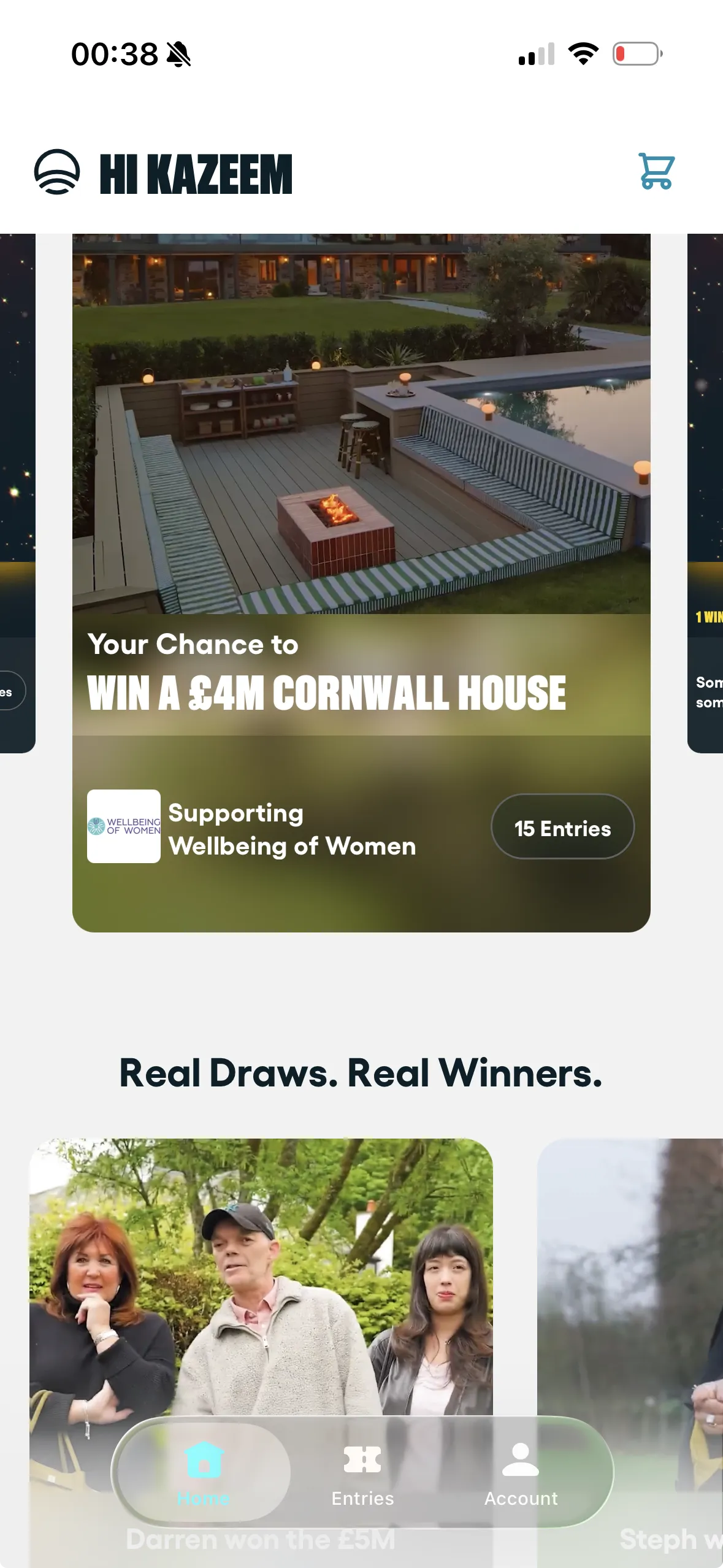 Omaze home screen