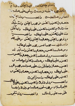 Yaḥyā b. al-Ḥasan al-ʿAqīqī, Tasmiyat man aʿqaba min walad Amīr al-Muʾminīn Abī l-Ḥasan ʿAlī b. Abī Ṭālib, MS Institute for Advanced Studies on Asia, The University of Tokyo, Daiber I-127, fol. 5r.Yaḥyā b. al-Ḥasan al-ʿAqīqī, Tasmiyat man aʿqaba min walad Amīr al-Muʾminīn Abī l-Ḥasan ʿAlī b. Abī Ṭālib, MS Institute for Advanced Studies on Asia, The University of Tokyo, Daiber I-127, fol. 5r.