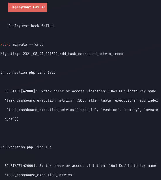 Failed database migration on deploy