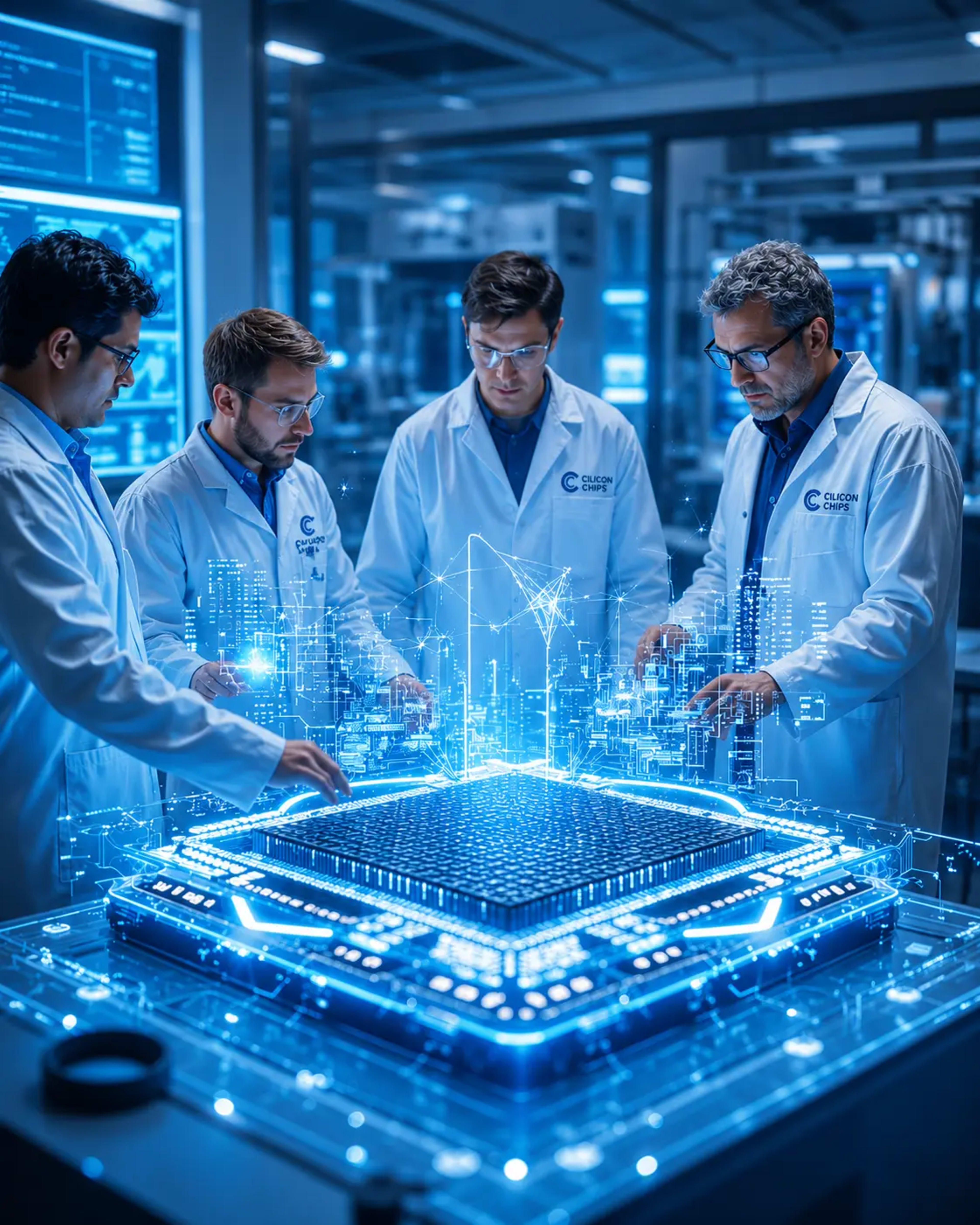Cilicon Chips engineers collaborating in the lab