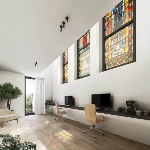Glas-in-loodramen in een kloosterwoning