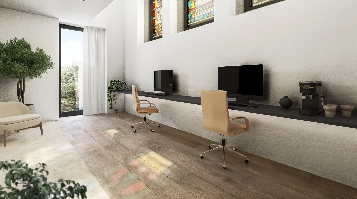 Glas-in-loodramen in een kloosterwoning