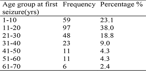 Age group at first seizure