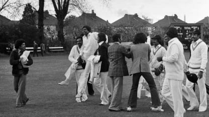 The Bangladesh team celebrate their victory over Fiji in the ICC Trophy