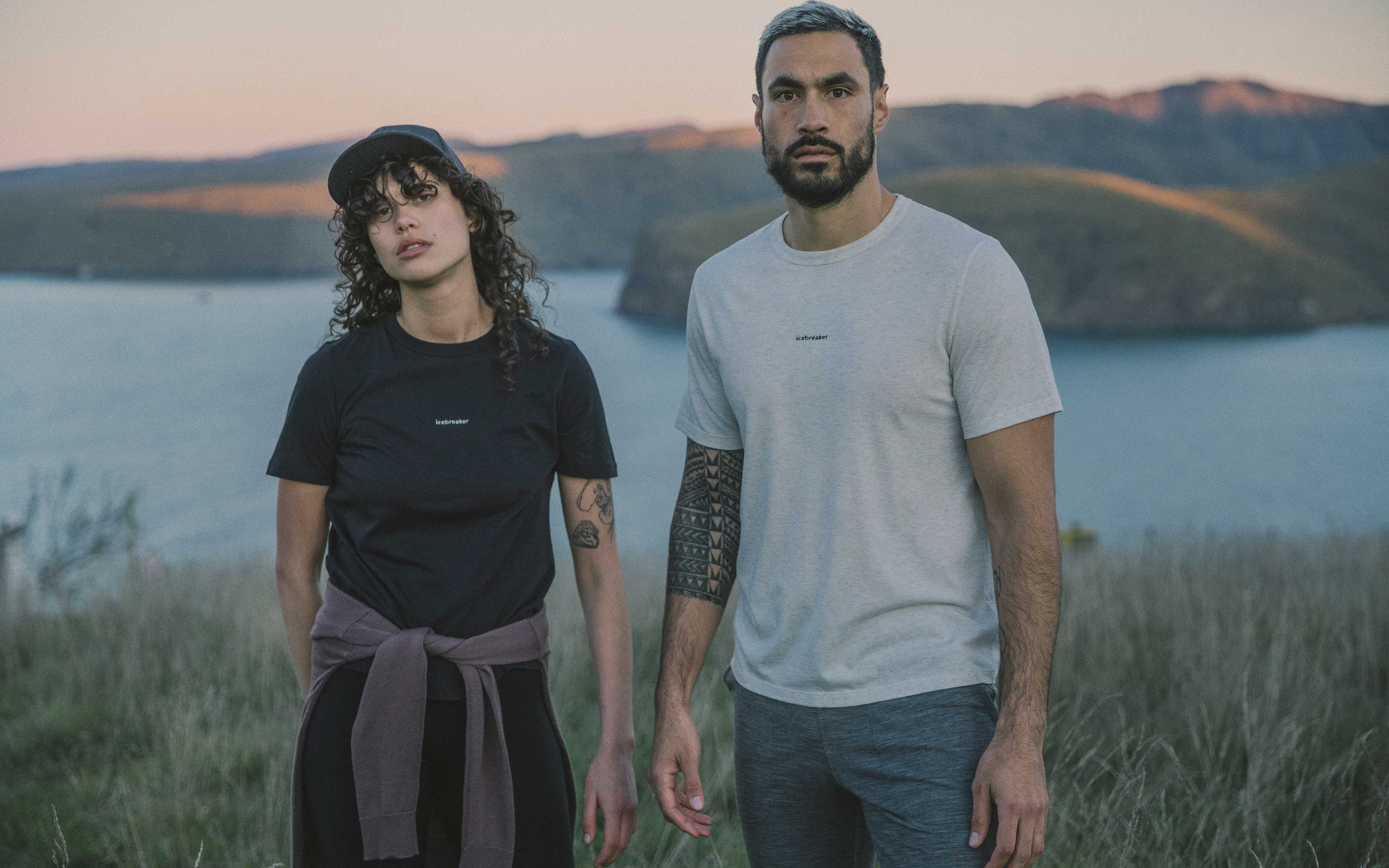 Man and Women wearing Merino Central Short Sleeve T-Shirt