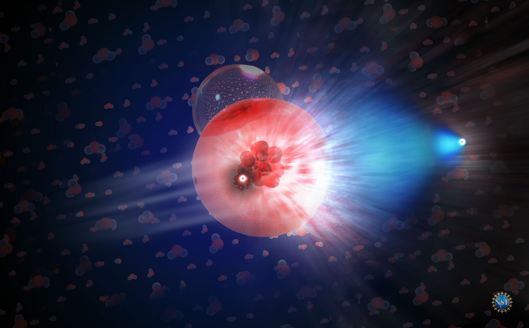 A neutrino interacting with a molecule of ice
