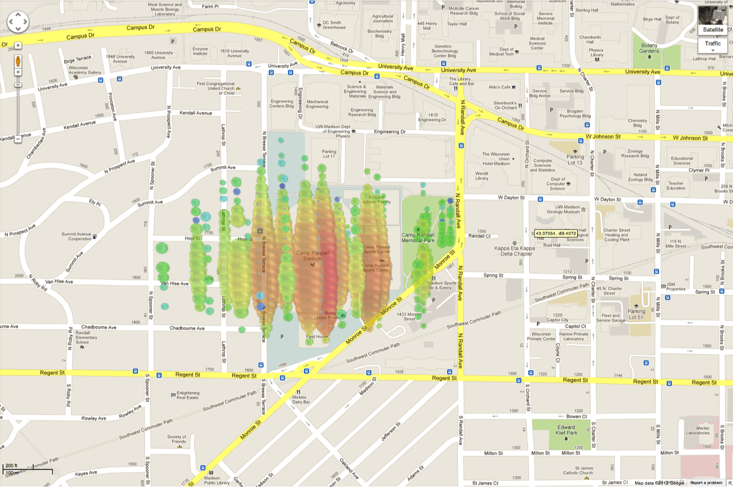 A high-energy neutrino over Madison, Wisconsin