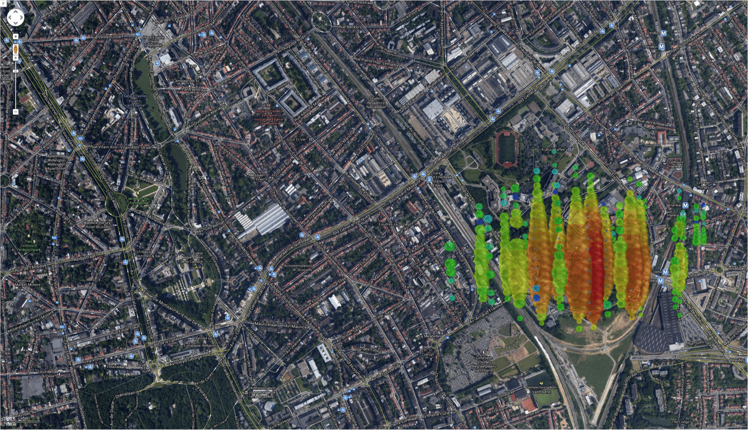 A high-energy neutrino over Brussels, Belgium