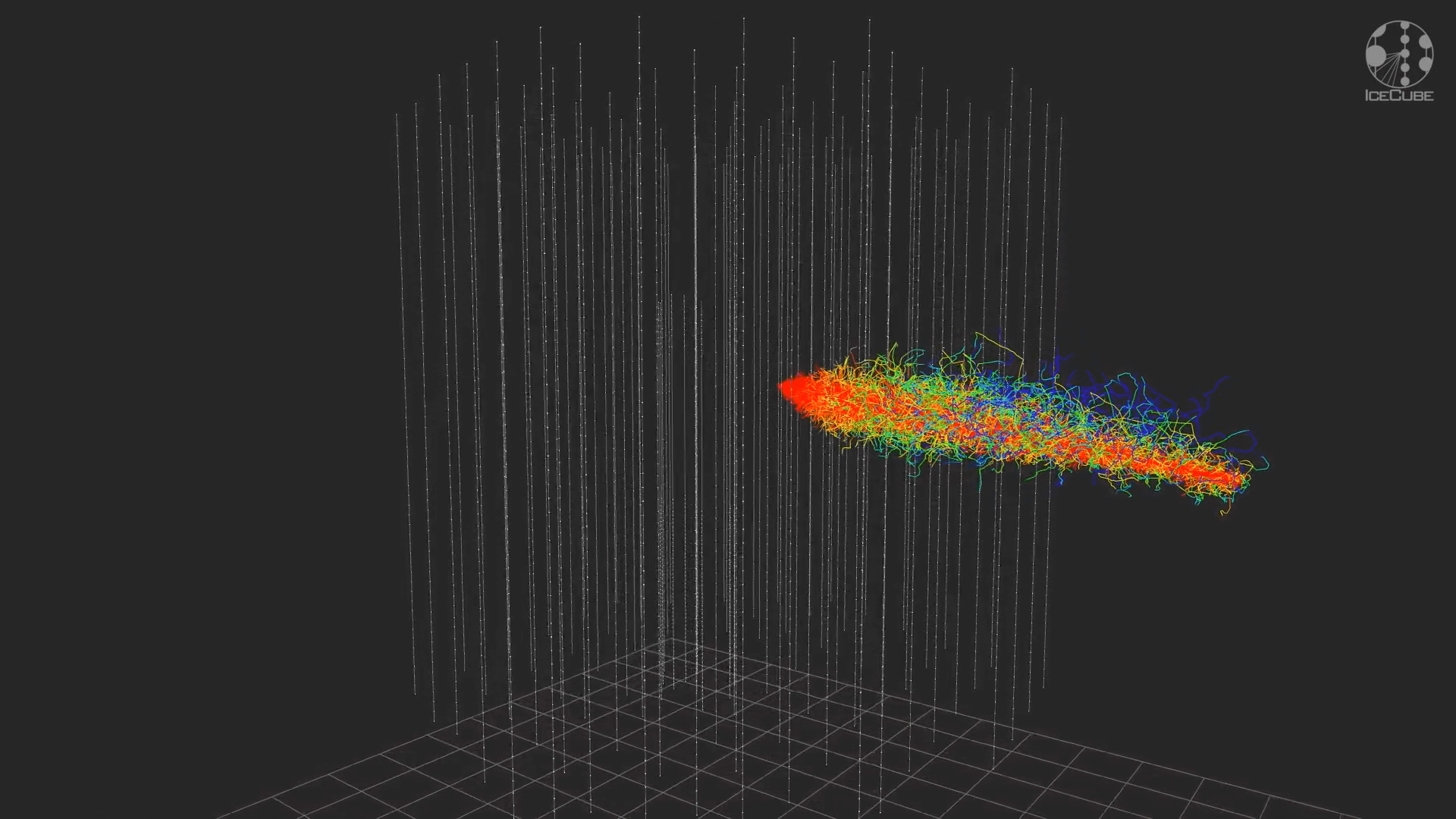 Video: Cherenkov photons generated from a muon traversing IceCube