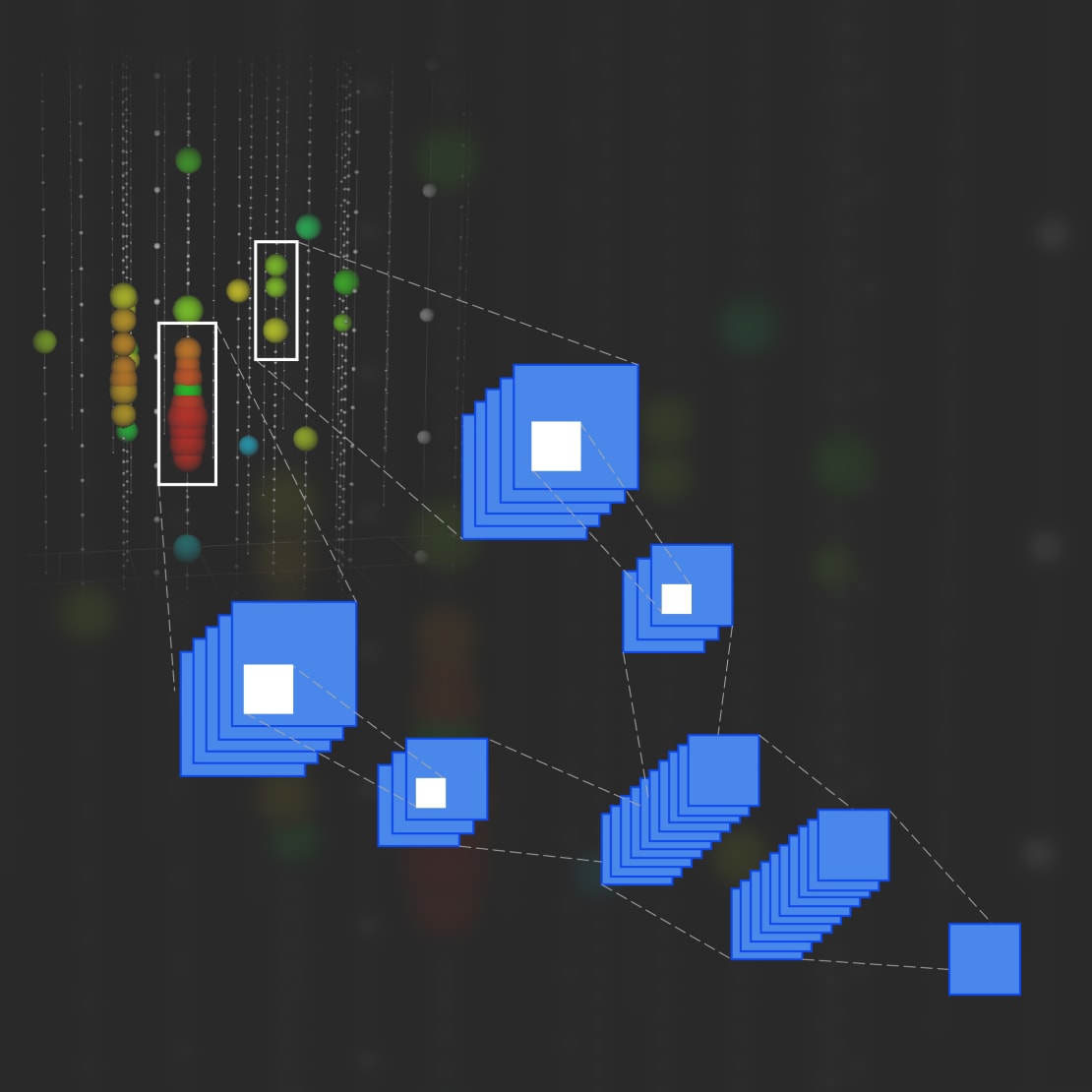 Illustration of a neutrino candidate in the DeepCore region and how it is processed by the CNN designed in this work.