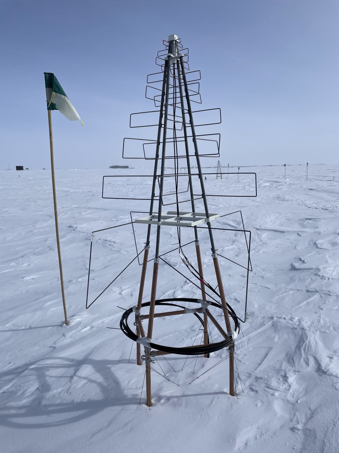 Photograph of a SKALA radio antenna at the South Pole. These antennas have been selected for use in the surface array enhancement of IceCube.