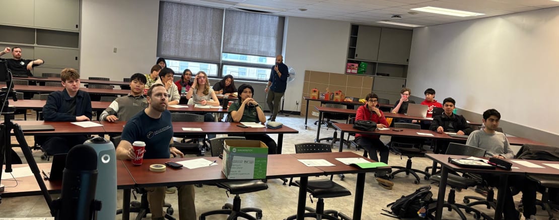 A group of people in a classroom