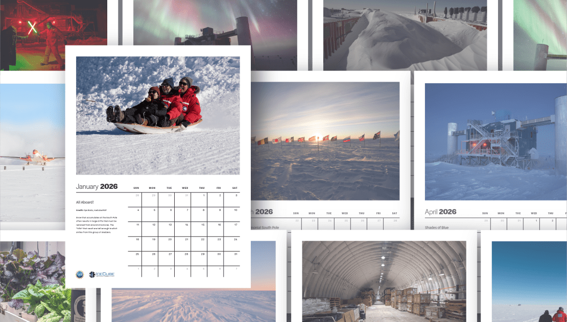 A collage of photos taken at the South Pole for a calendar.