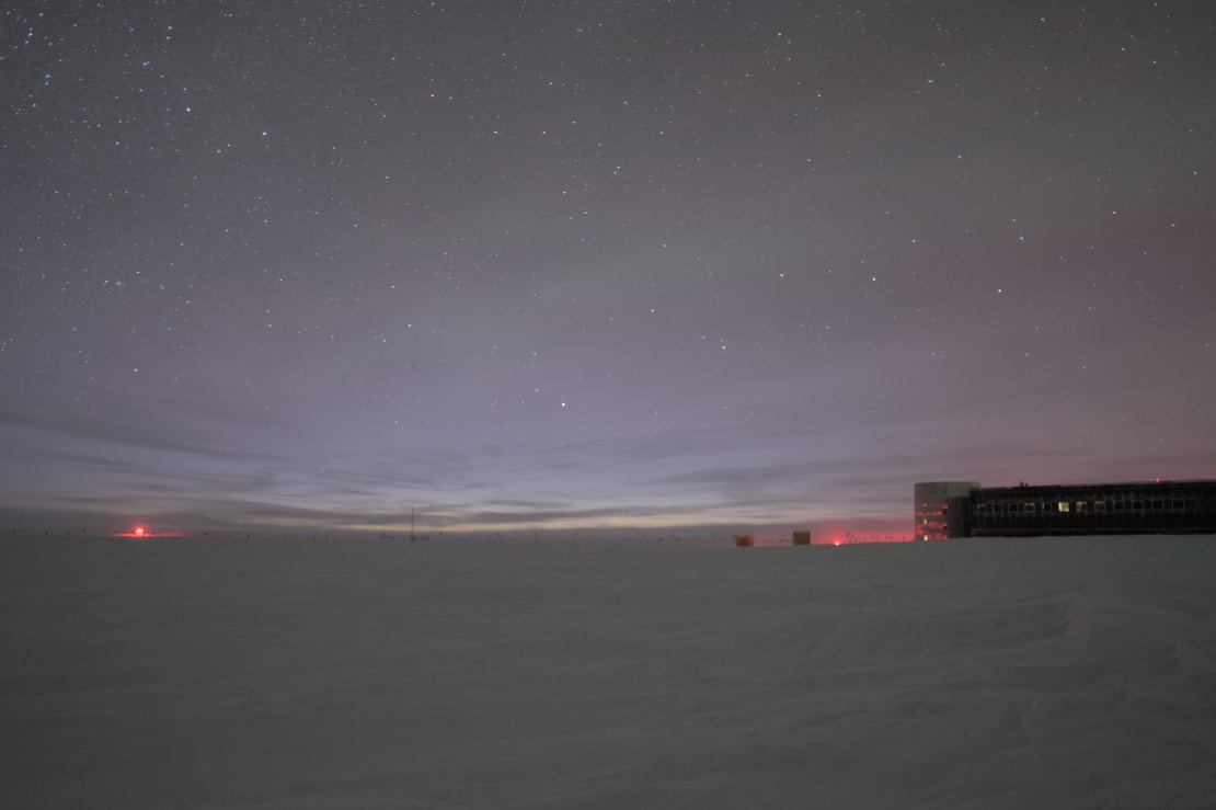 Beginnings of faint light on the horizon, pre-sunset at the South Pole.