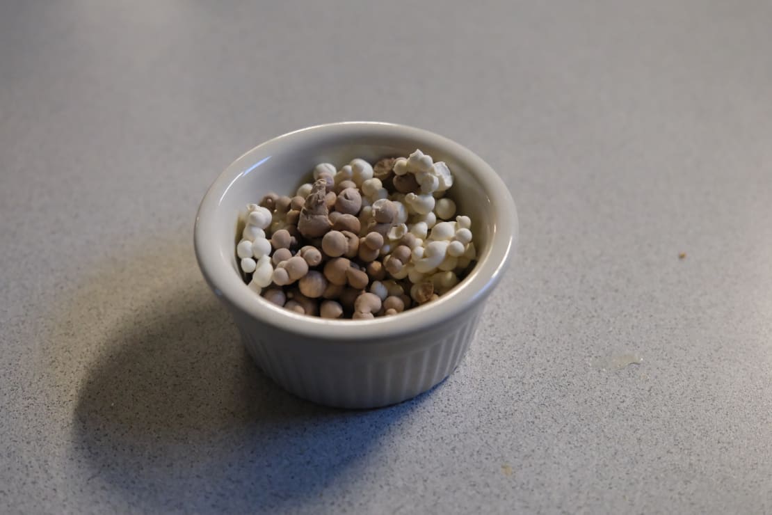 Small bowl of dip n dot concoction.