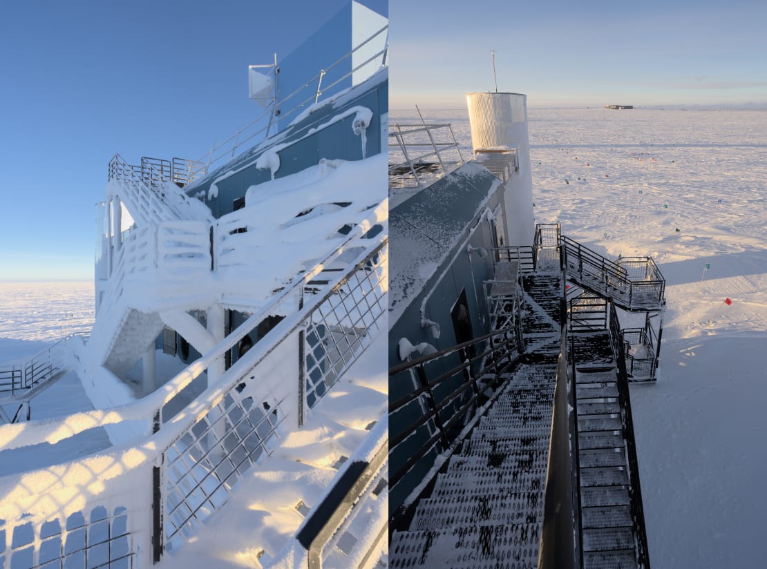 Before/after snow removal outside IceCube Lab.