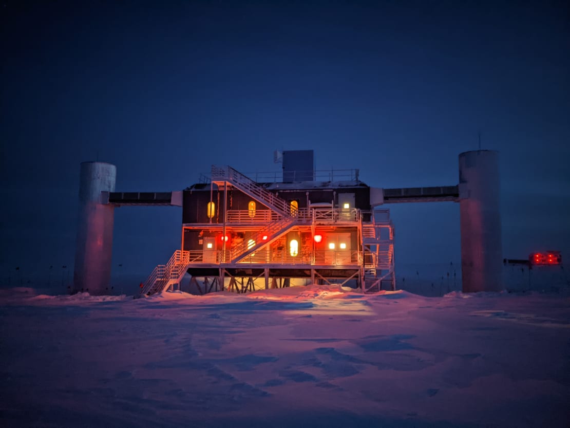 The IceCube Lab at night.