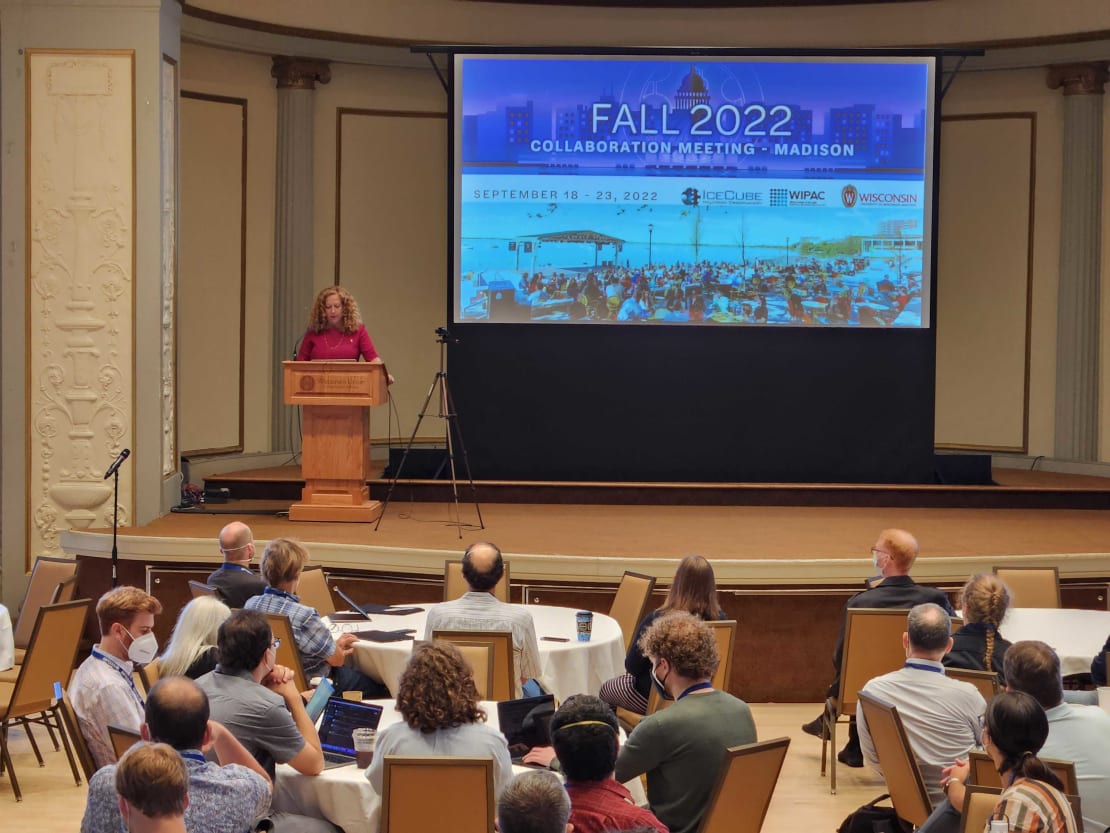 UW–Madison Chancellor Jennifer Mnookin gives opening remarks at the collaboration meeting