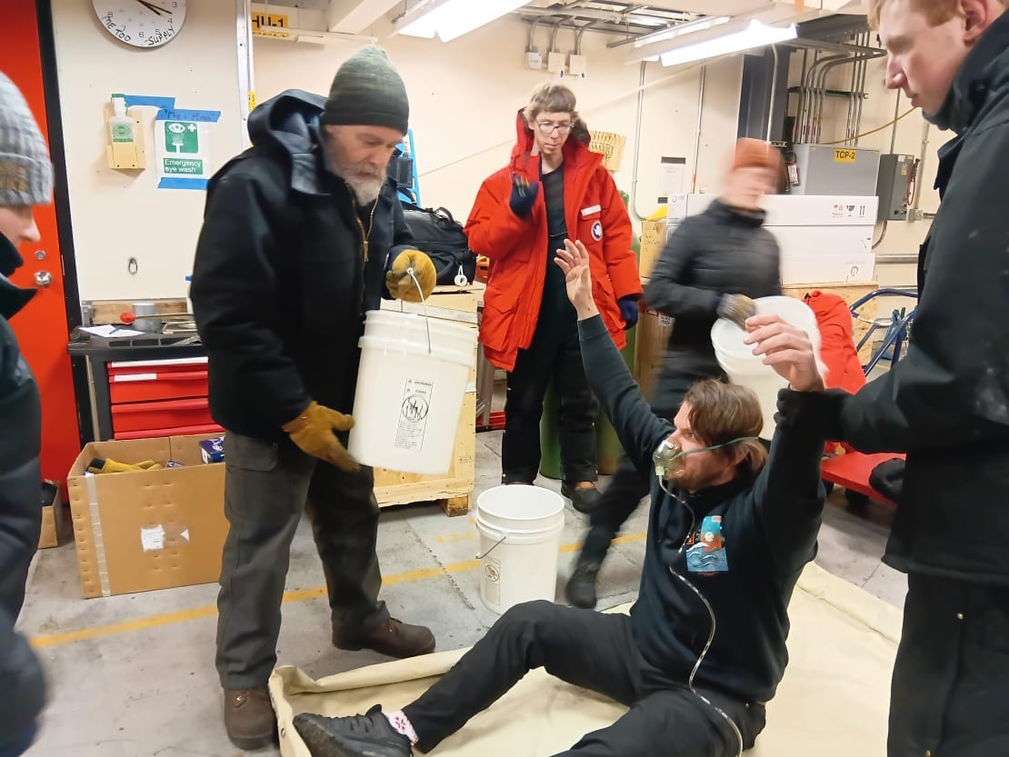 Group of people in training exercise for emergency response.