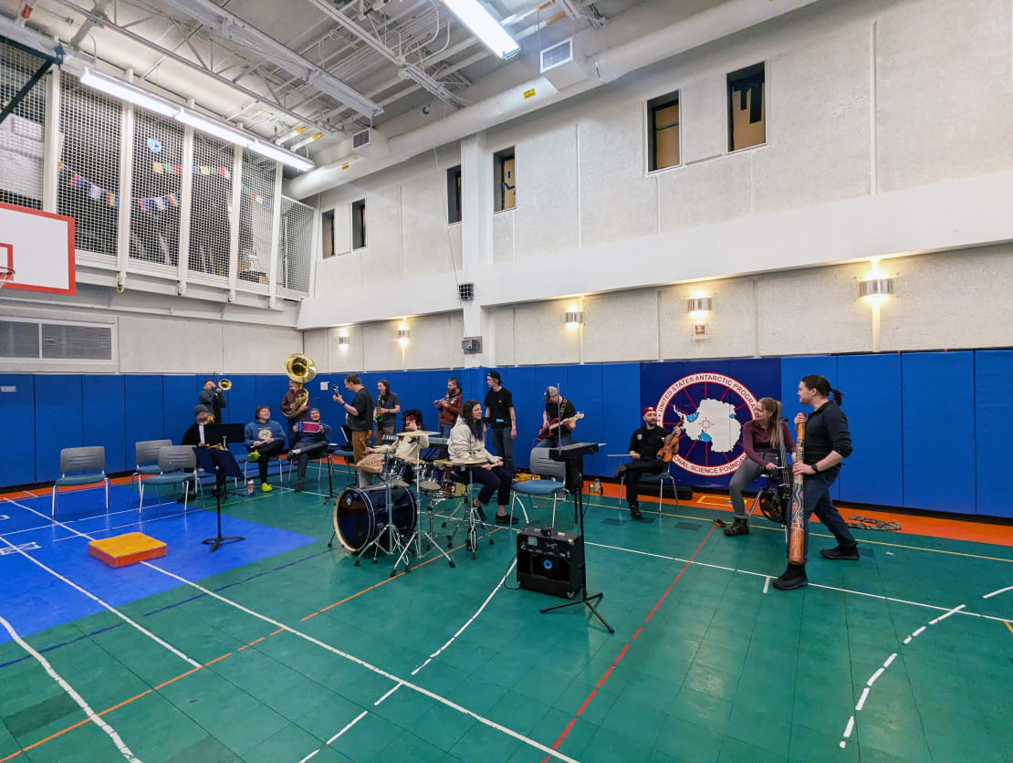 Makeshift band in the South Pole gym.