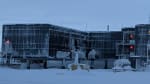 The South Pole station at dusk.