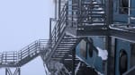 View of stairs to IceCube Lab in low visibility conditions.