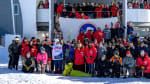 Group photo outside in front of South Pole station entrance.