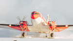 Front view of Basler plane as it is about to take off from South Pole skiway.