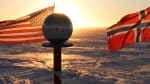 Low sun blocked by ceremonial marker, but shining through the US flag off to the left.
