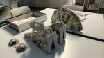 Close-up of nearly complete 3D puzzle of the Millennium Falcon from Star Wars.