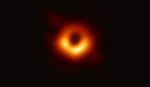 Black hole at the center of the massive galaxy M87, about 55 million light-years from Earth, as imaged by the Event Horizon Telescope (EHT).