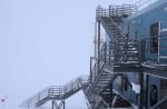 View of stairs to IceCube Lab in low visibility conditions.