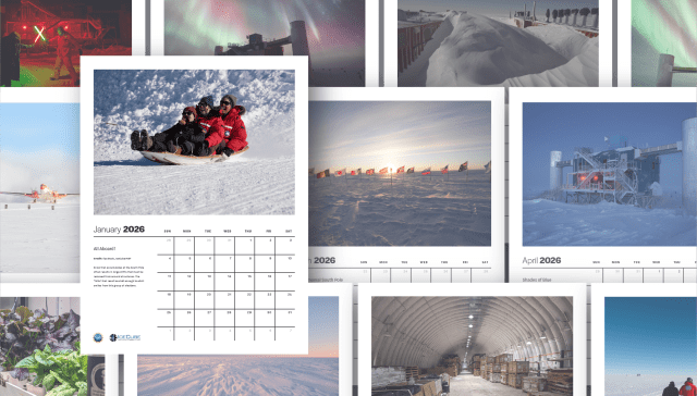A collage of photos taken at the South Pole for a calendar.